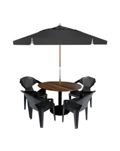 Jogo de Mesa 90x90 Madeira Maciça com 4 Cadeiras para Área Externa e Ombrelone Cinza Chumbo 2,40m