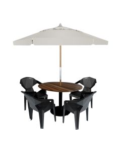 Jogo de Mesa 90x90 Madeira Maciça com 4 Cadeiras para Área Externa e Ombrelone Off White 2,40m