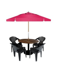 Conjunto Area Gourmet Industrial Com Ombrelone Rosa Pink 2,40m Mesa 90x90 Com 4 Cadeiras
