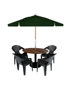 Jogo de Varanda Gourmet 90x90 com 4 Cadeiras New Alegra e Ombrelone Verde Militar 2,40m