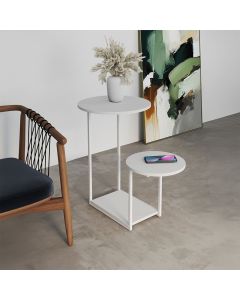 Mesa de Apoio Ferro Branco Tampo Redondo Branco Cibele