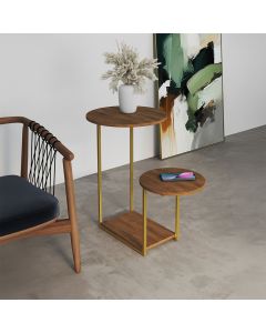 Mesa Lateral Moderna Dourado Cibele Tampo Redondo Freijó