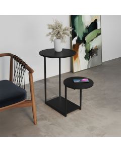 Mesa Auxiliar Lateral Cibele Ferro Preto Tampo Redondo Preto