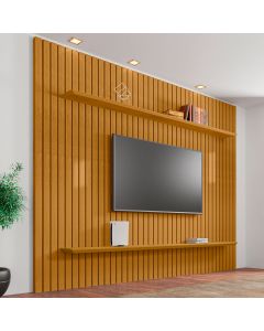 Painel Ripado Roma para Tv até 75 Polegadas com Prateleiras Decorativo Moderno Home - Cinamomo