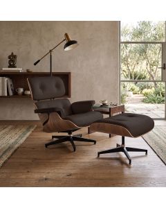 Poltrona Charles Eames com Puff Couro Natural Linha Premium Design Atemporal Sala Luxo - Marrom