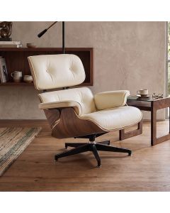 Poltrona Charles Eames Office Couro Sintético Linha Premium Design Clássico Escritório - Off-white