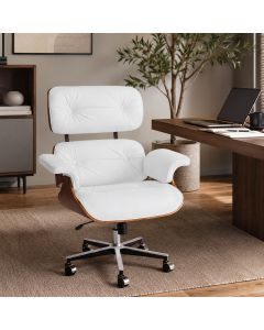 Poltrona Charles Eames Office Couro Sintético Linha Premium Design Atemporal Escritório - Branco