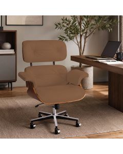 Poltrona Charles Eames Office Couro Natural Linha Premium Design Clássico Escritório - Cappuccino