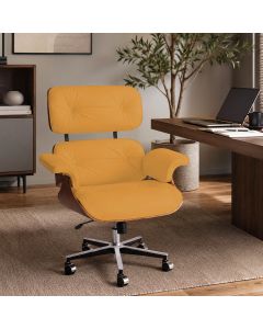 Poltrona Charles Eames Office Couro Natural Linha Premium Design Clássico Escritório - Caramelo