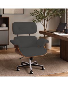 Poltrona Charles Eames Office Couro Natural Linha Premium Design Clássico Escritório Sala - Preto