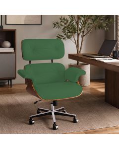 Poltrona Charles Eames Office Couro Natural Linha Premium Design Atemporal Escritório Sala - Verde