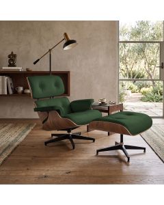Poltrona Charles Eames com Puff Couro Sintético Design Clássico Linha Premium Sala Luxo - Verde