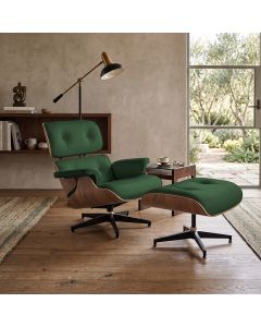 Poltrona Charles Eames com Puff Couro Natural Linha Premium Design Clássico Sala Escritório - Verde