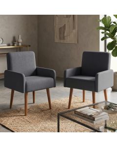 Kit 2 Poltrona Rebeca Estofada Design Moderno para Sala e Living Madeira Maciça Linho Bege