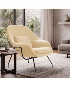 Poltrona Womb Chair sem Puff Bouclê Base Preta Linha Premium Leitura Descanso Sala Moderna - Areia