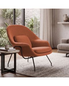 Poltrona Womb Chair sem Puff Bouclê Base Preta Linha Premium Design Moderno Sala Leitura - Terracota