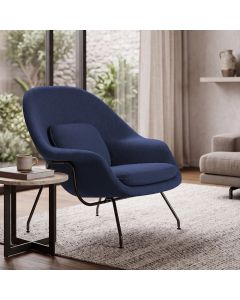 Poltrona Womb Chair sem Puff Linho Base Preta Linha Premium Design Moderno Quarto Leitura - Azul
