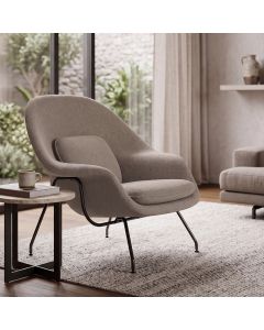 Poltrona Womb Chair sem Puff Linho Base Preta Linha Premium Leitura e Descanso Sala Moderna - Bege