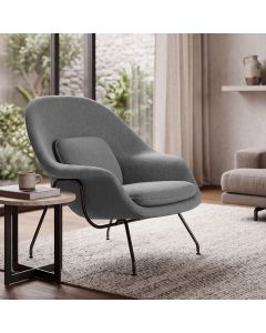 Poltrona Womb Chair sem Puff Linho Base Preta Linha Premium Design Moderno Sala Leitura - Cinza