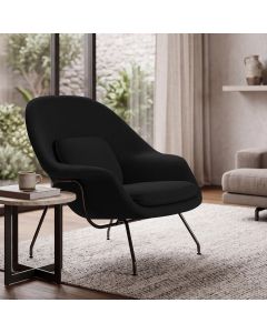 Poltrona Womb Chair sem Puff Linho Base Preta Linha Premium Leitura Relaxamento Sala Moderna - Preto