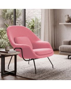 Poltrona Womb Chair sem Puff Linho Base Preta Linha Premium Sala Quarto Leitura Moderna Luxo - Rosa