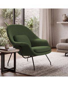 Poltrona Womb Chair sem Puff Linho Base Preta Linha Premium Sala Quarto Leitura e Descanso - Verde