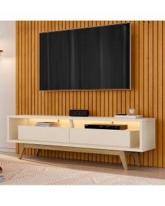 Rack para Sala Roma com Nichos e 4 Pés em Madeira Maciça Estilo Moderno Home Decor - Off White