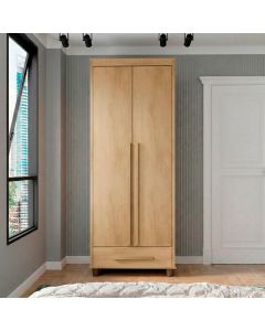 Roupeiro Dubai 2 Portas 1 Gaveta com Prateleiras para Quarto Solteiro Compacto Home - Cinamomo