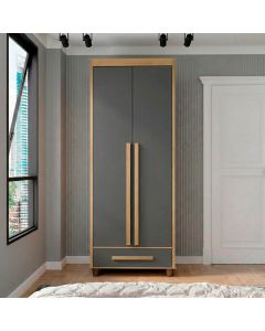 Guarda Roupa Dubai 2 Portas 1 Gaveta com Cabideiro e Prateleiras Home Decor - Cinamomo/grafite