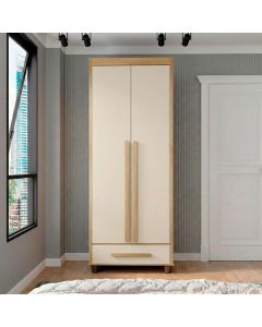Roupeiro Dubai 2 Portas 1 Gaveta Organizador para Quarto Compacto Moderno Home - Cinamomo/off White