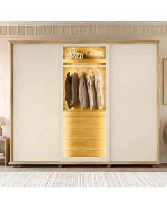 Roupeiro Espanha Ii 3 Portas de Correr para Quarto Casal Home Decor Moderno - Cinamomo/off White