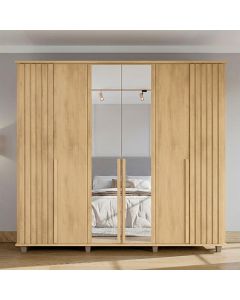 Guarda Roupa França Ripado 6 Portas 3 Gavetas com Espelho Organizador Quarto Casal Home - Cinamomo