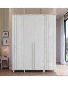 Guarda Roupa Holanda Ripado 4 Portas 3 Gavetas Organizador para Quarto Casal Home - Branco