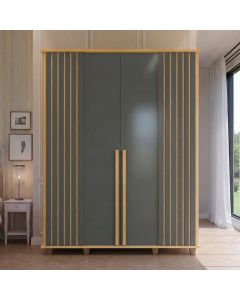 Roupeiro Holanda Ripado 4 Portas 3 Gavetas para Quarto Casal Organizador Home - Cinamomo/grafite