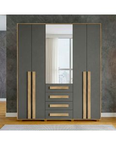 Roupeiro Las Vegas Iii 5 Portas 3 Gavetas com Espelho Design Moderno para Casal - Cinamomo/grafite