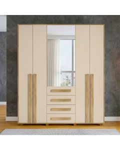 Guarda Roupa Casal Las Vegas Iii 5 Portas 3 Gavetas com Espelho para Quarto - Cinamomo/off White