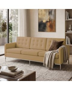 Sofá Fk 3 Lugares Couro Sintético Linha Premium Design Modernista Sala Recepção Alto Padrão - Bege