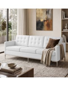 Sofá Fk 3 Lugares Couro Sintético Linha Premium Design Modernista Sala Escritório Recepção - Branco