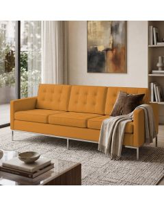Sofá Fk 3 Lugares Couro Natural Linha Premium Design Modernista Escritório Recepção Luxo - Caramelo