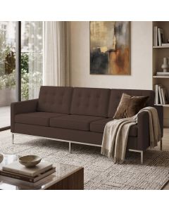 Sof&aacute; Fk 3 Lugares Couro Sint&eacute;tico Linha Premium Design Modernista Sala Escrit&oacute;rio Recep&ccedil;&atilde;o - Marrom