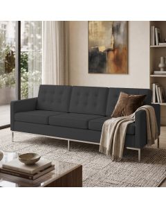 Sofá Fk 3 Lugares Couro Sintético Linha Premium Design Modernista Sala Escritório Recepção - Preto
