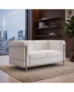Sofá Le Corbusier 2 Lugares Couro Sintético Linha Premium Decorativo Sala Recepção Luxo - Branco