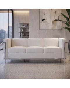Sofá Le Corbusier 3 Lugares Couro Sintético Linha Premium Decorativo Sala Recepção Luxo - Branco