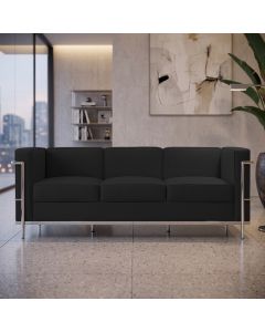 Sofá Le Corbusier 3 Lugares Couro Sintético Linha Premium Design Clássico Sala Escritório - Preto