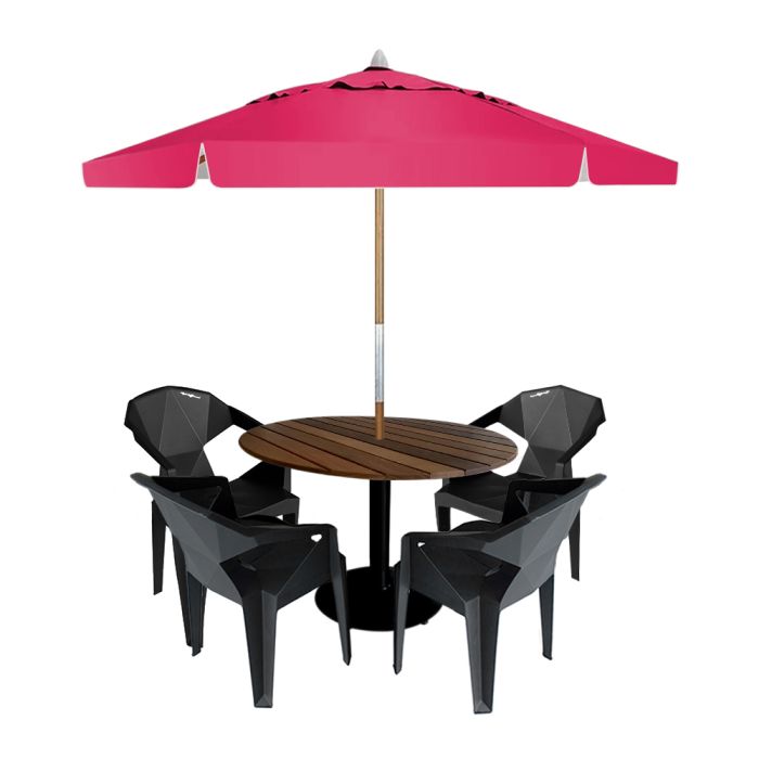Conjunto Mesa E 4 Cadeiras Madeira Munik Furo Para Ombrelone - Garimmpo  Cedro Rosa - Loja de Móveis de Madeira & Industriais